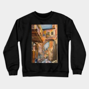 Via Dolorosa Arch of ecce homo Jerusalem. Painting on silk Crewneck Sweatshirt